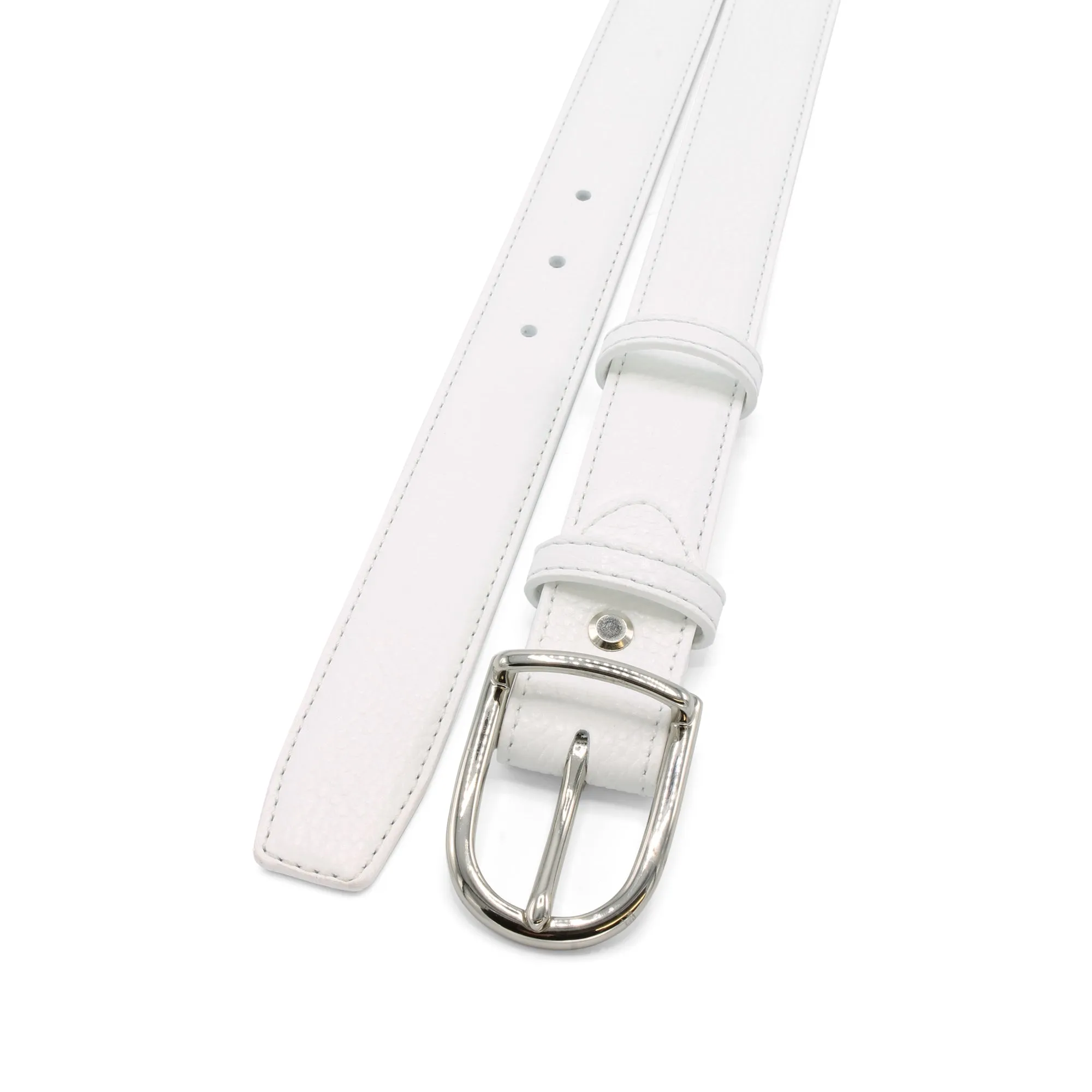 Optic White Narrow Tumbled Prong Belt