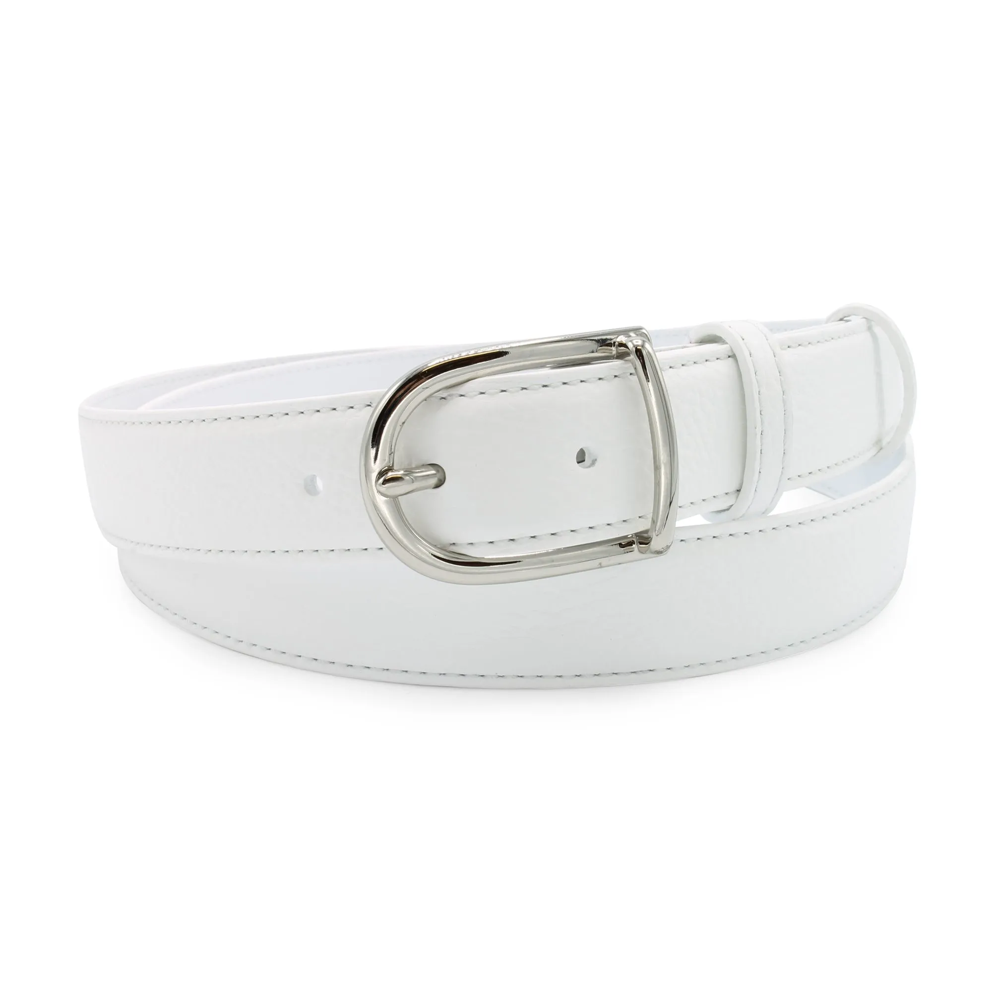 Optic White Narrow Tumbled Prong Belt