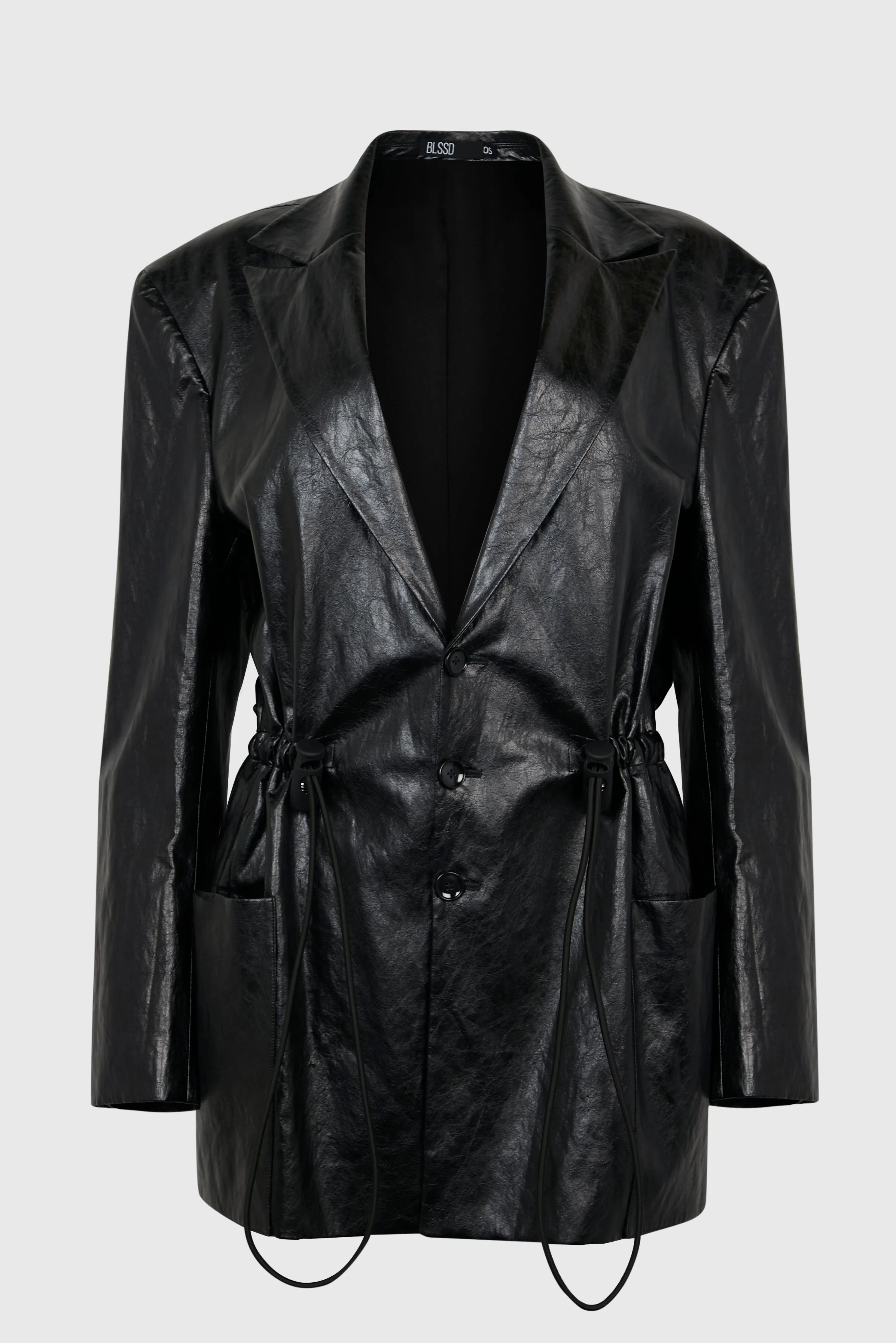 OVERSIZED VEGAN LEATHER BLAZER W/ DRAWSTRING