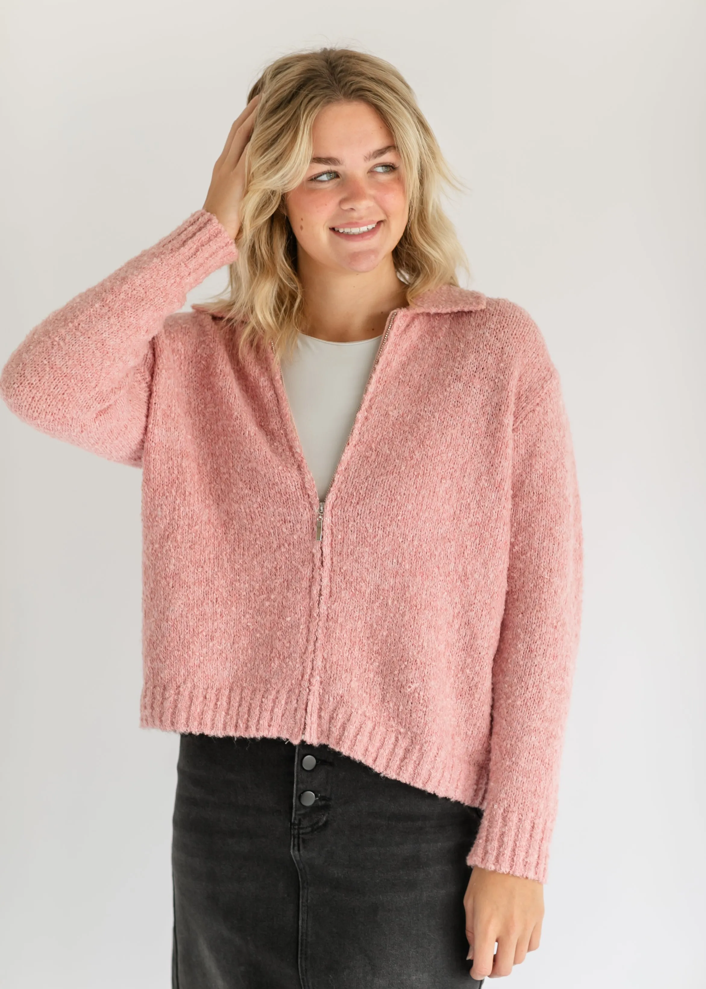 Pink Soft Zip Up Cardigan - FINAL SALE