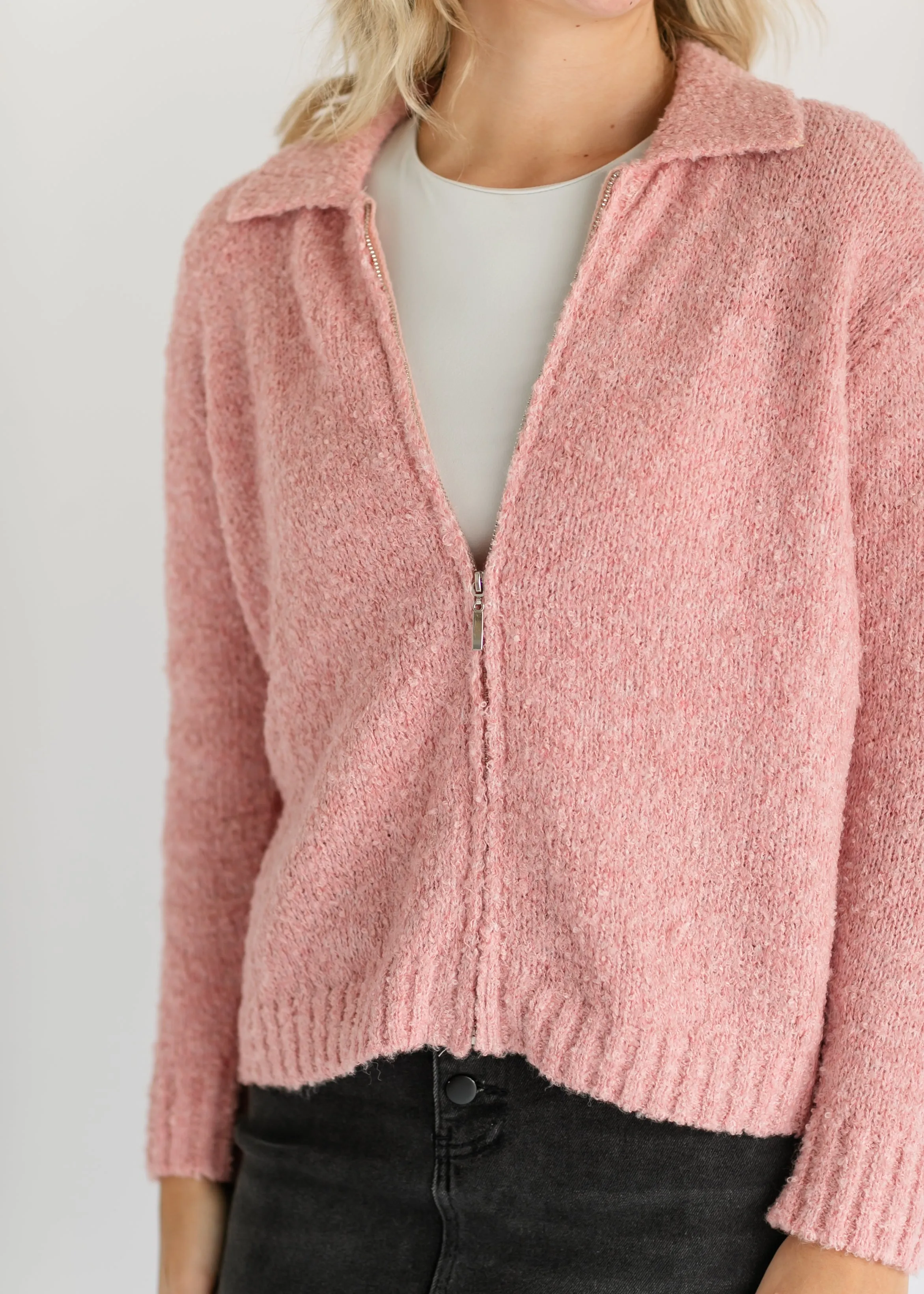 Pink Soft Zip Up Cardigan - FINAL SALE