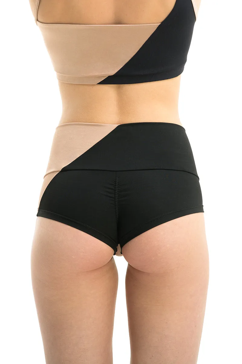 Poledancerka Movement High-Low Shorts -  Black/Nude 01