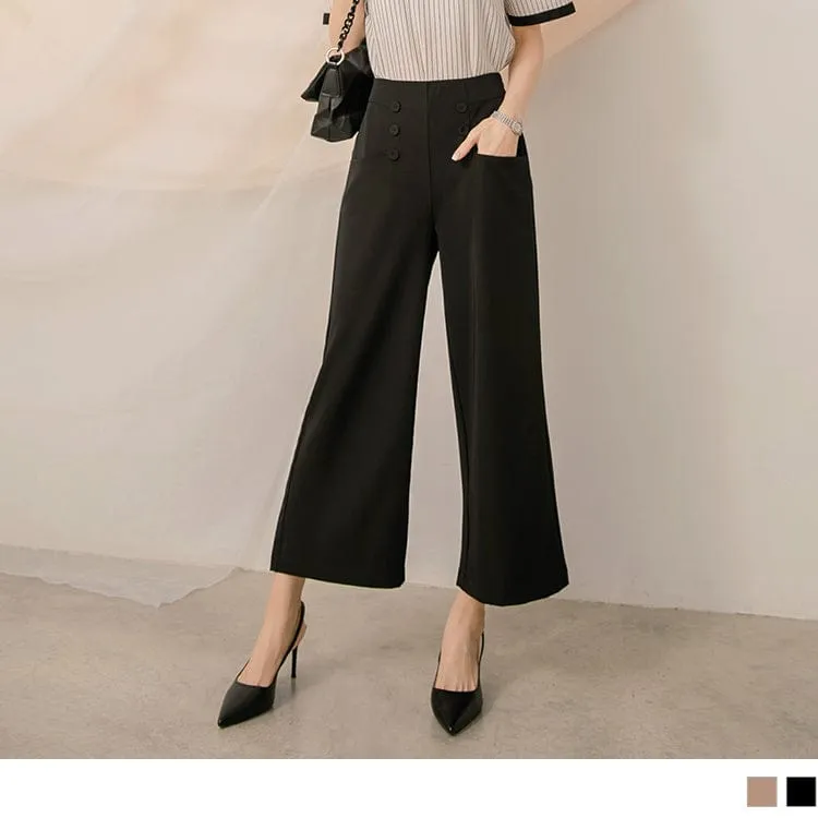 PURE COLOR CHIFFON BUTTON WIDE LEG PANTS