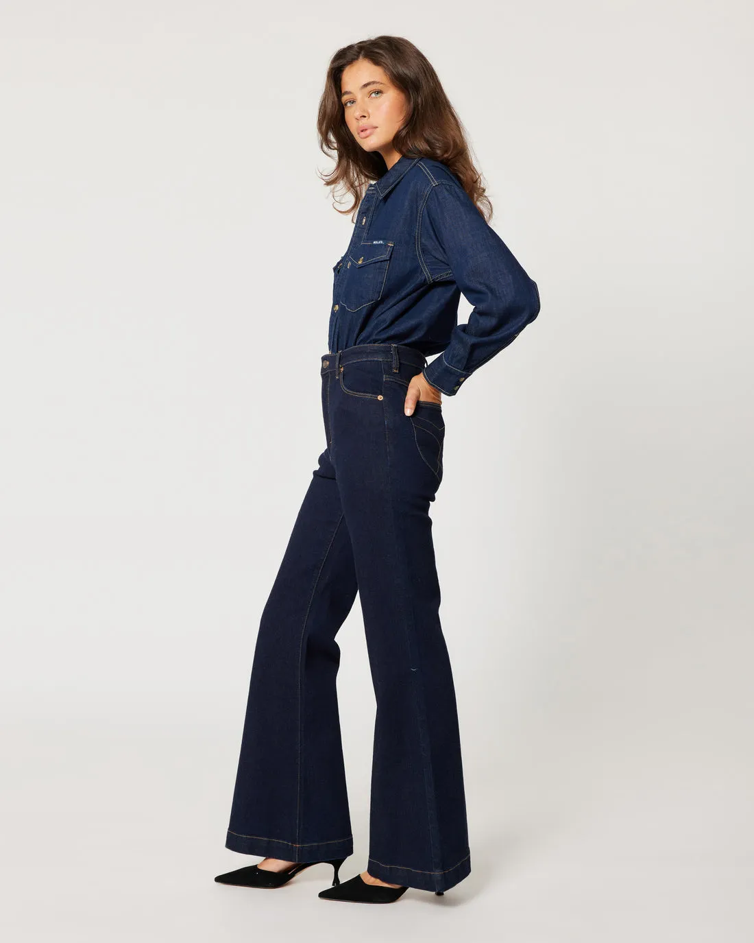 ROLLAS Eastcoast Dark Denim Flares - Ava