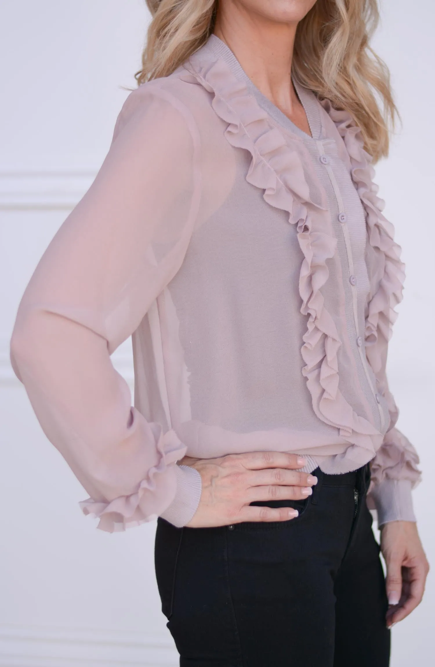 Ruffle Blouse Bomber