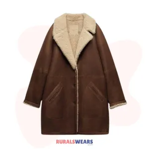 RW Authentic Sheepskin Women’s Brown Penny Lane Bomber Leather Trench Coat