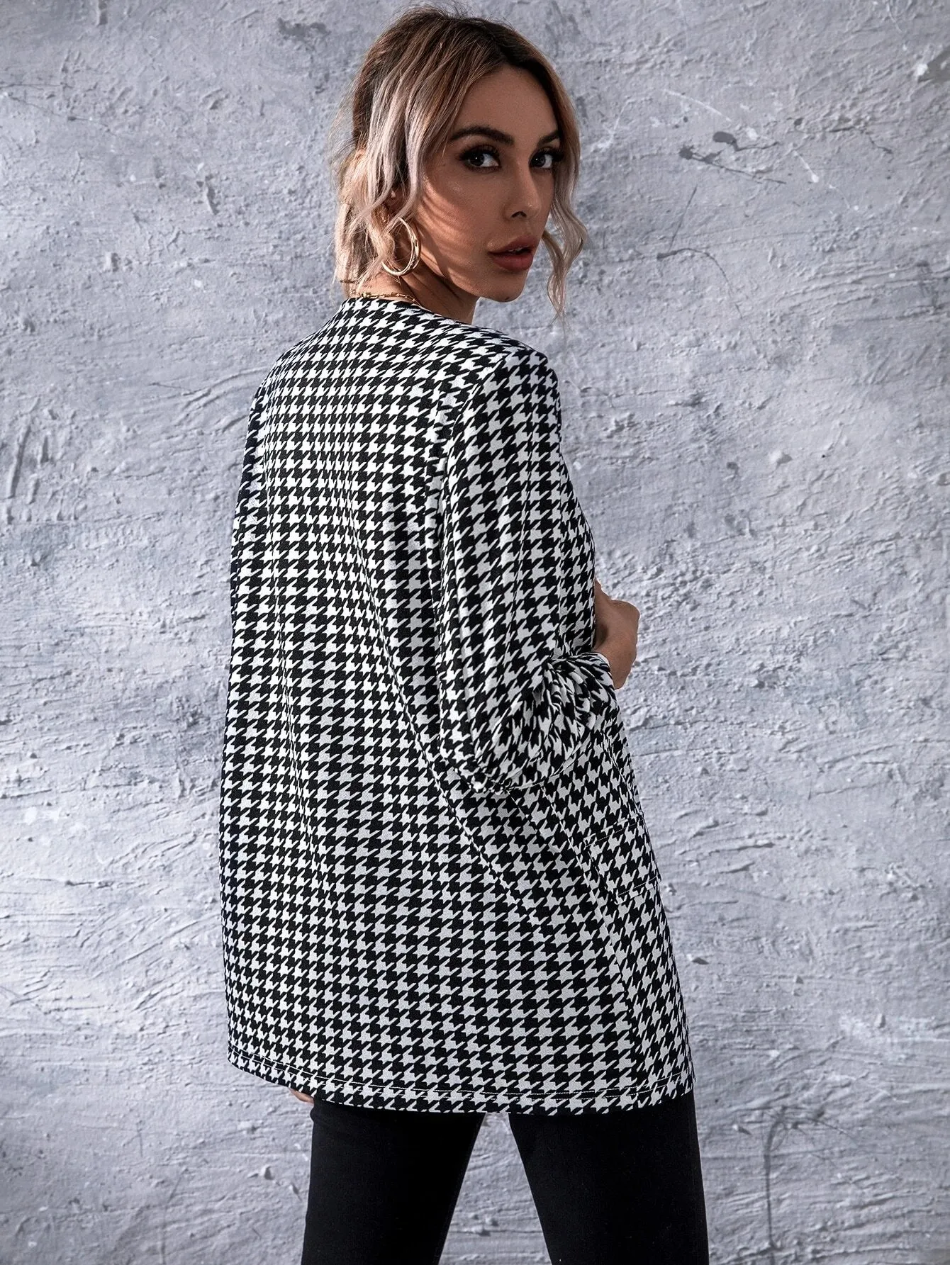 SHEIN Unity Open Front Houndstooth Blazer