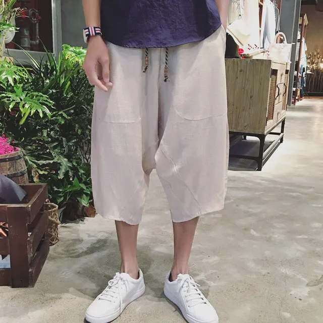 Sinicism Store Ins Mens Ethnic Style Clothing 2018  Man Solid Casual Black Pants Male Summer Harajuku Calf-Length Pants