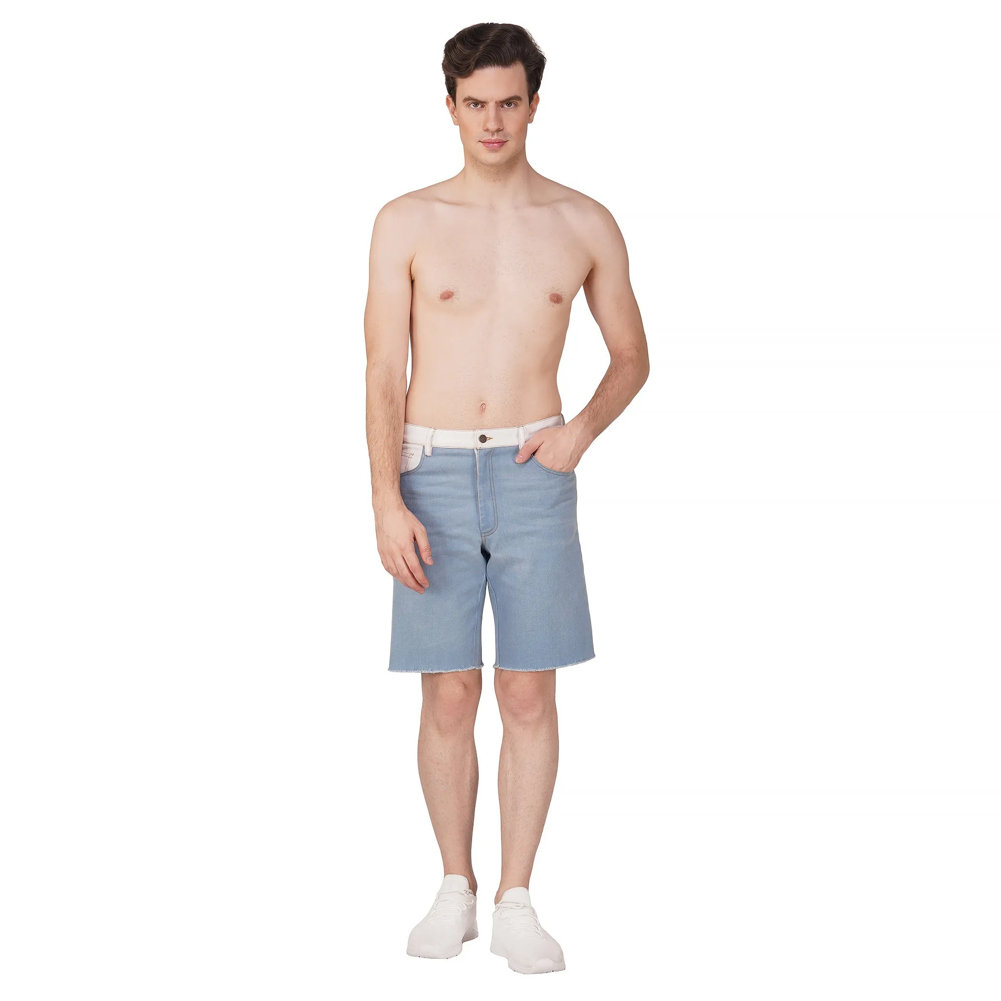 SLAY. Men's Enzyme Washed Denim Shorts with White Waist Border