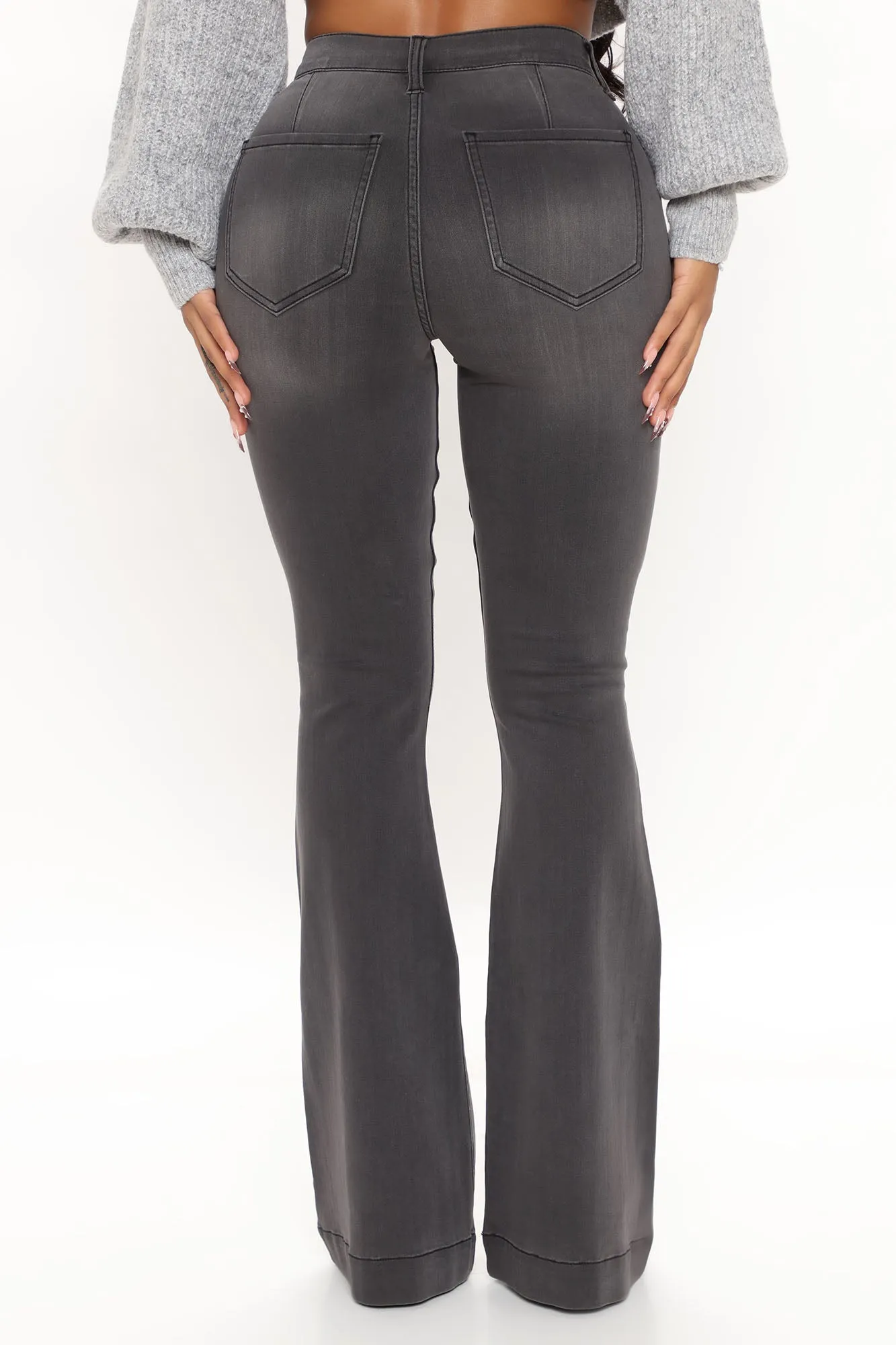 Sleek And Sophisticated Stretch Flare Jeans - Grey