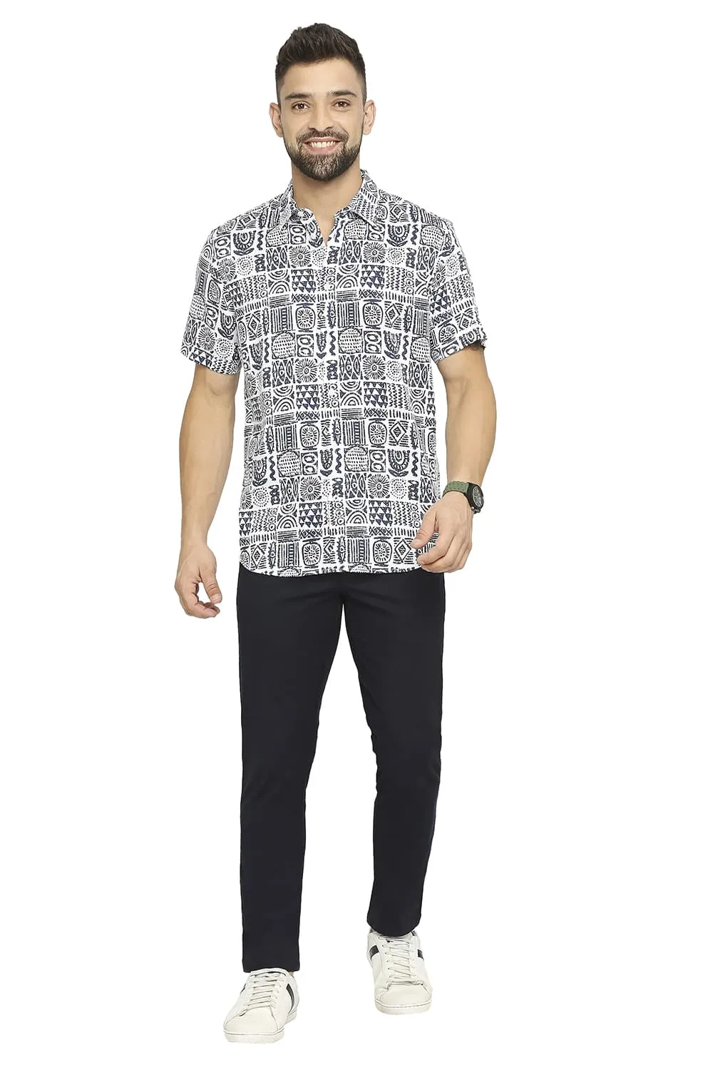 Slim Fit Tencel Printed Halfsleeves Shirt