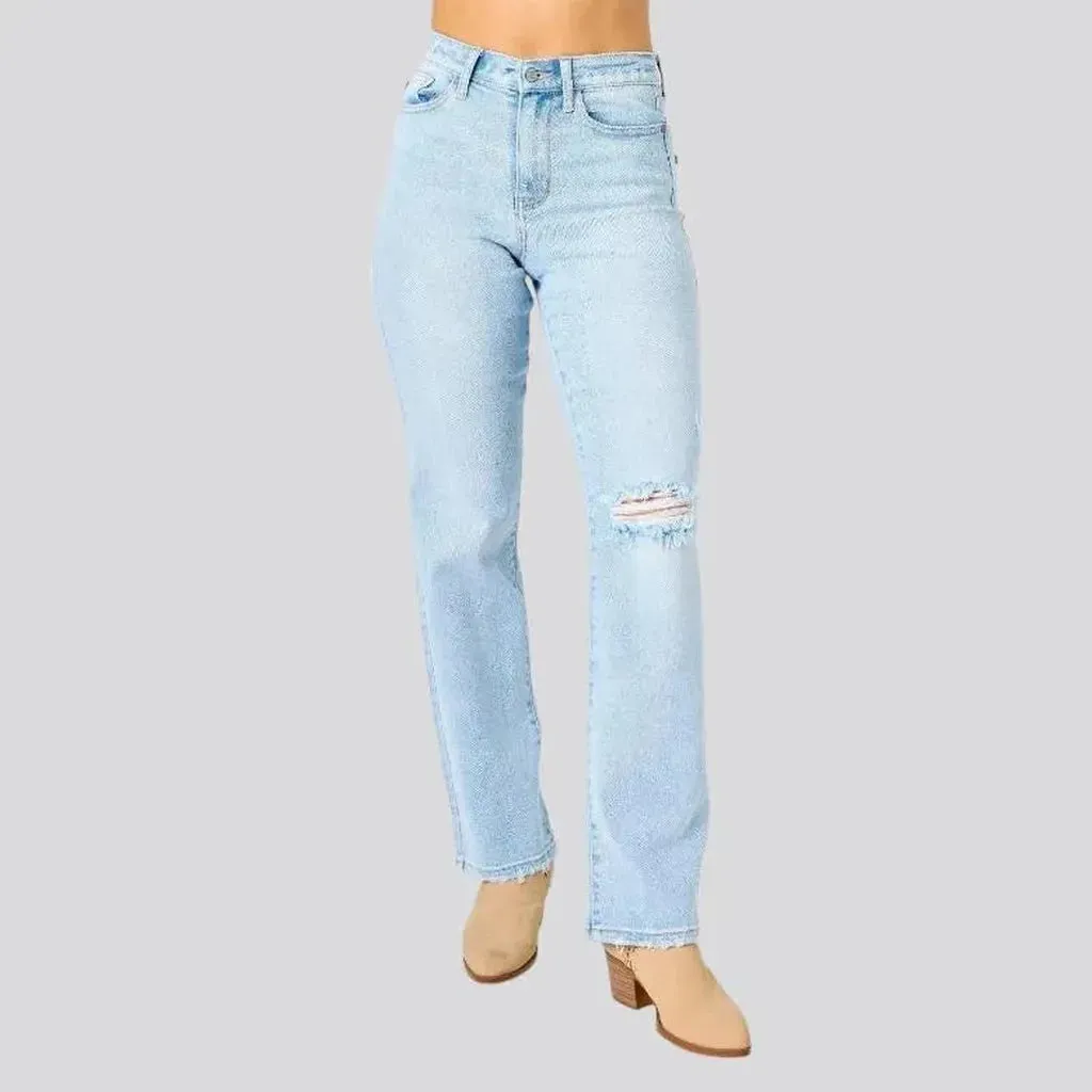 Straight distressed jeans
 for ladies