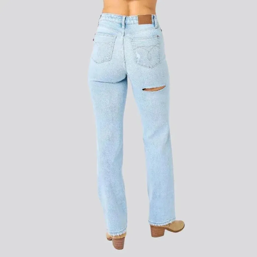 Straight distressed jeans
 for ladies