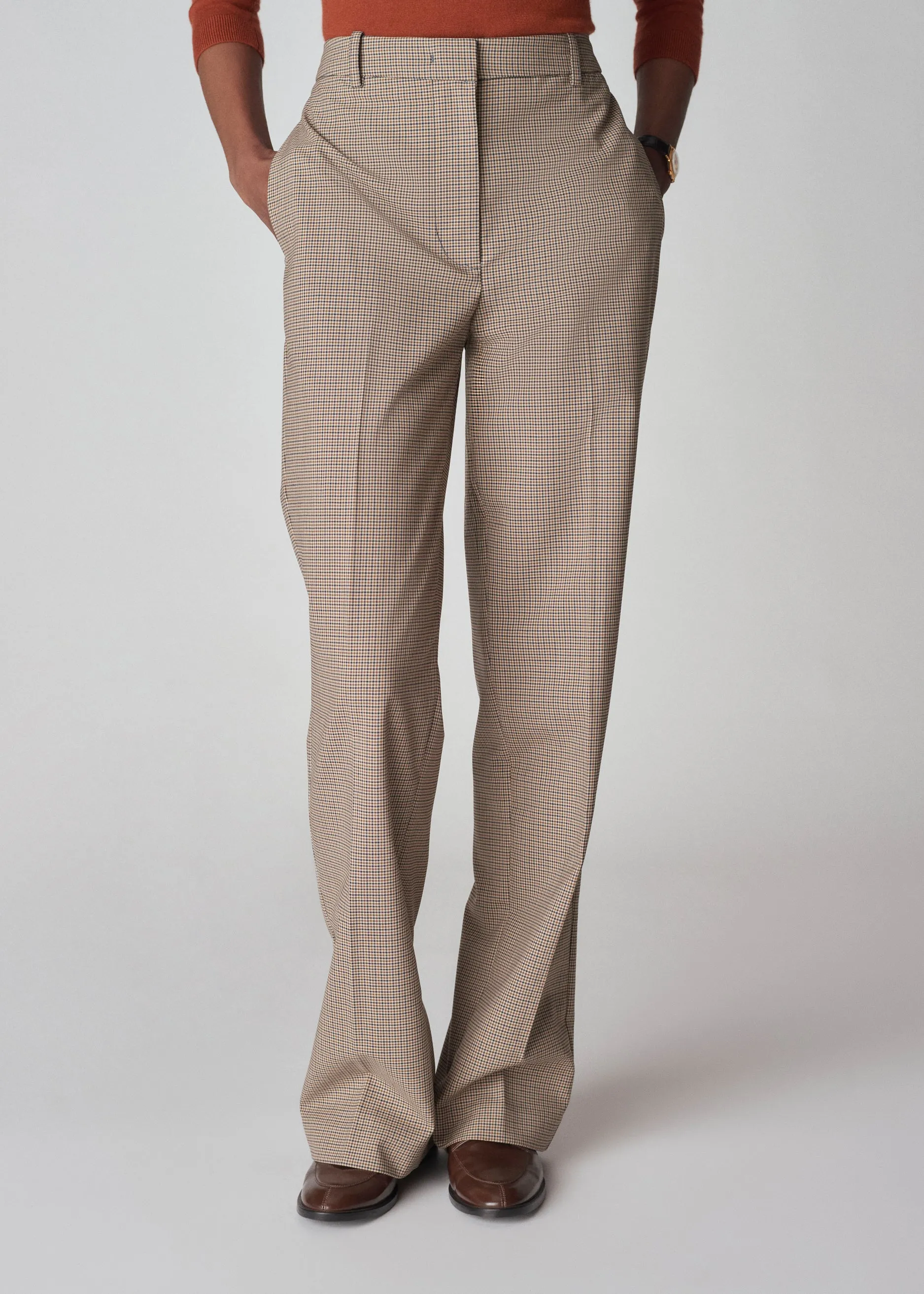 Straight Vented Pant in Check Suiting - Navy Multi