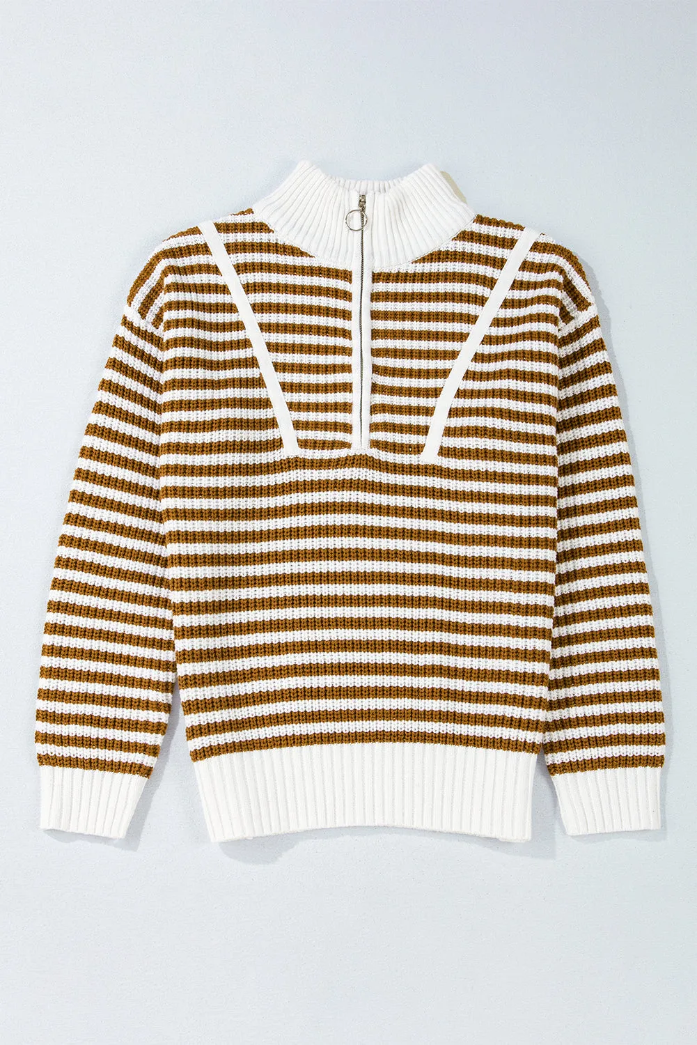 Stripe Zipper Collar Sweater