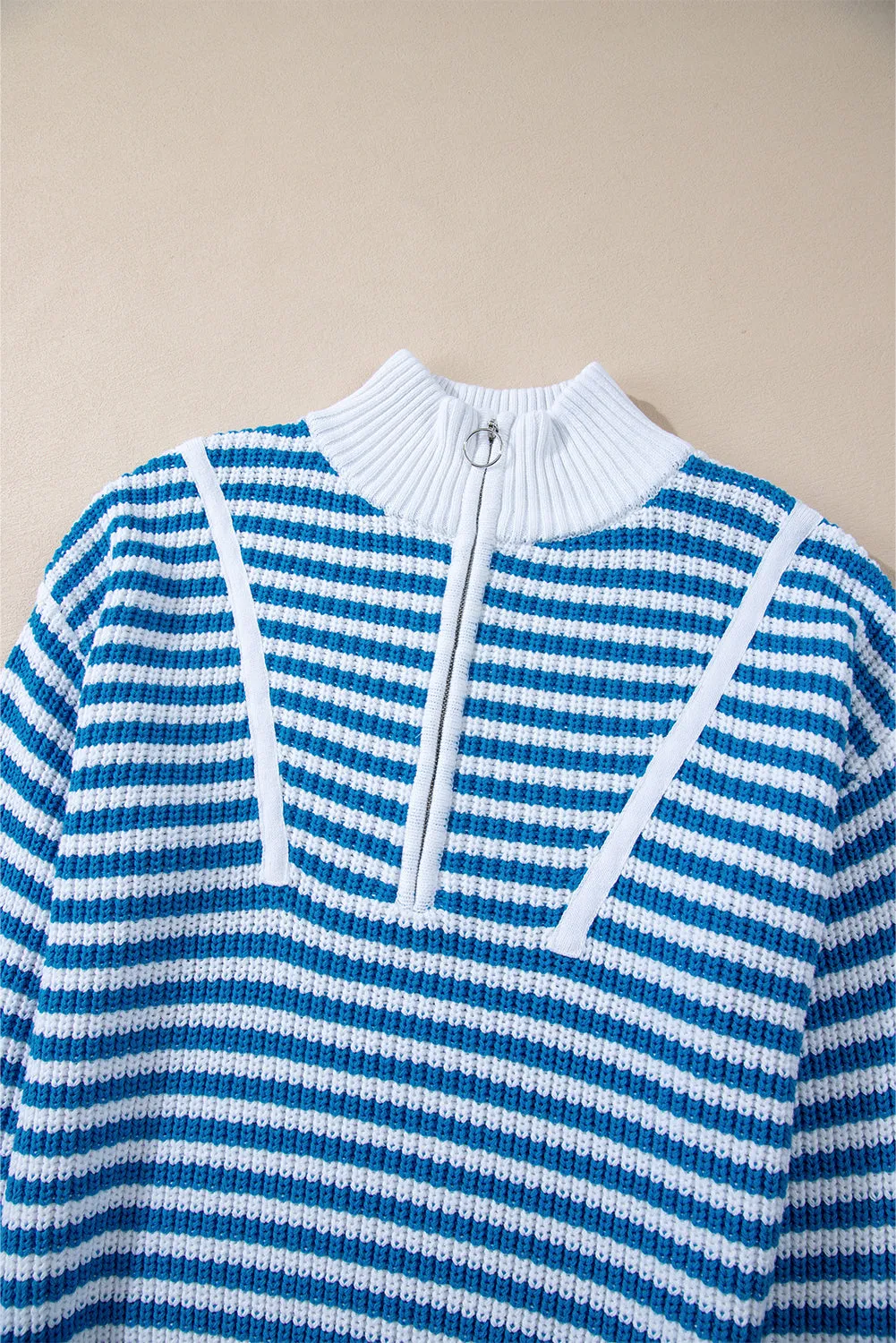 Stripe Zipper Collar Sweater