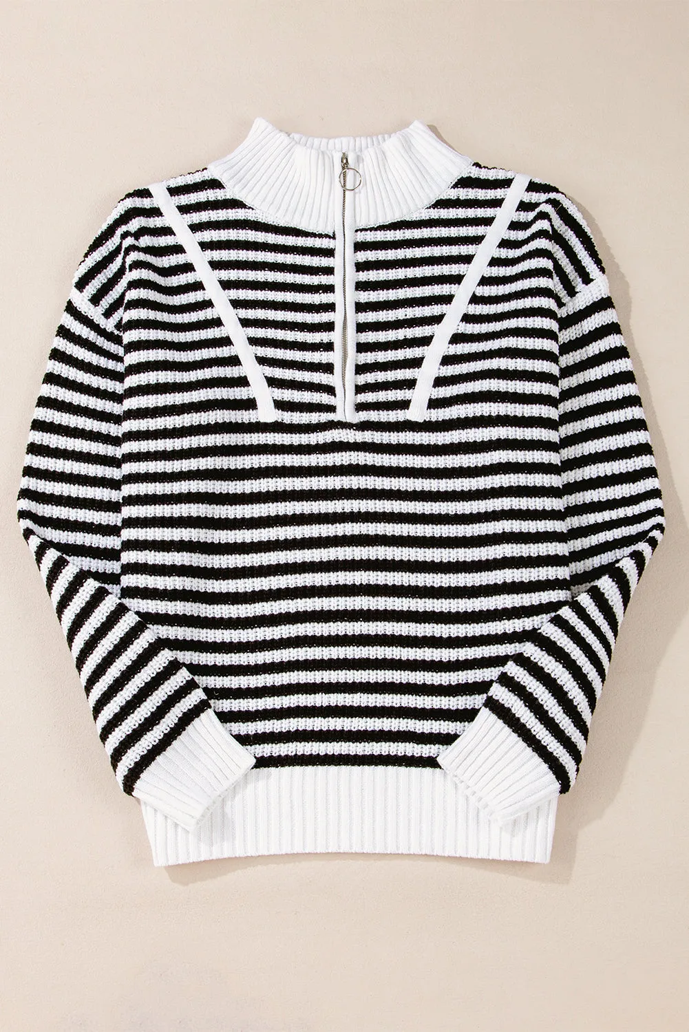 Stripe Zipper Collar Sweater