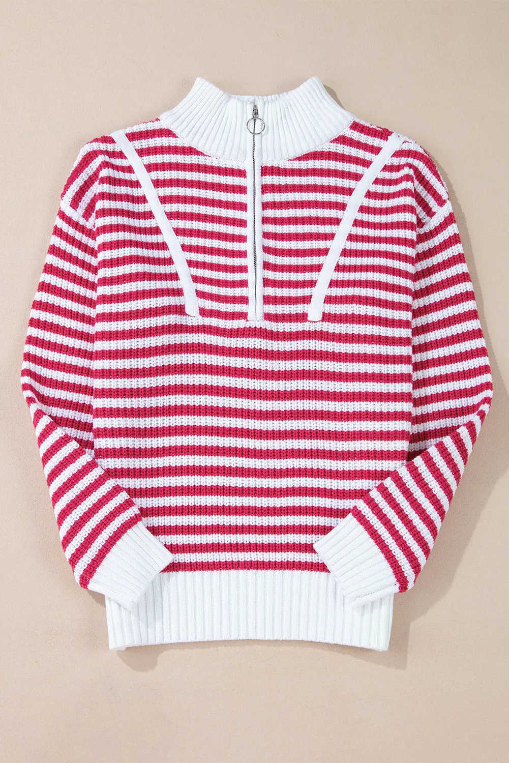 Stripe Zipper Collar Sweater