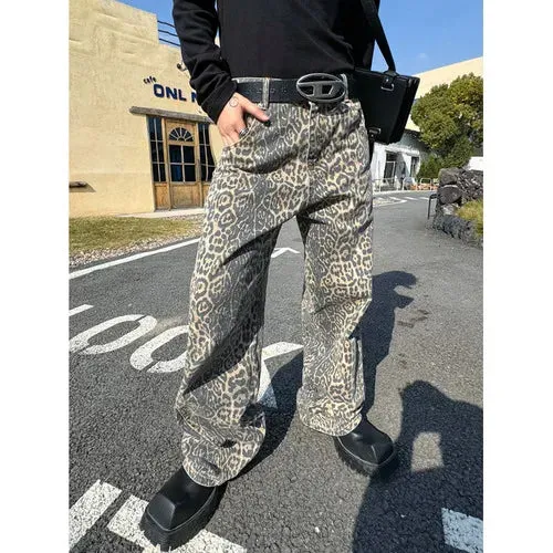 Trendy Leopard Printed Straight Jeans