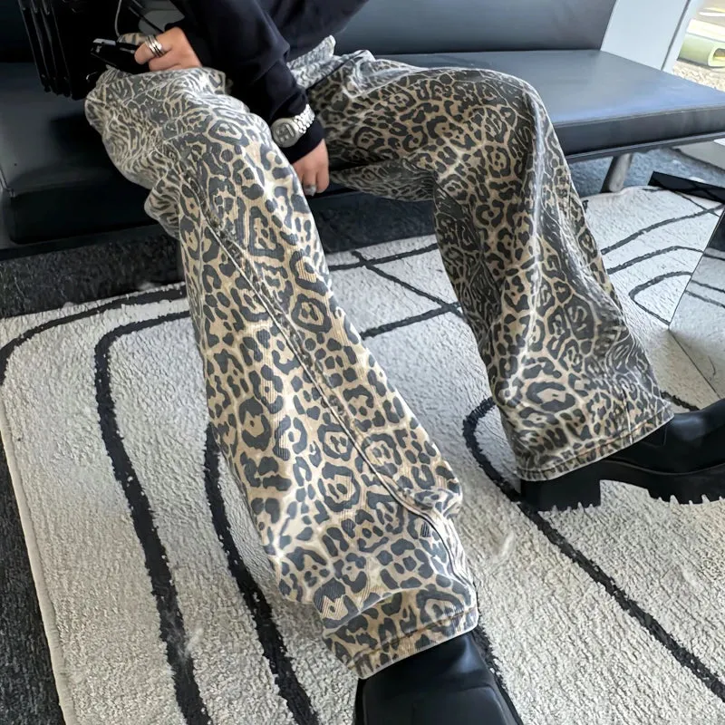 Trendy Leopard Printed Straight Jeans