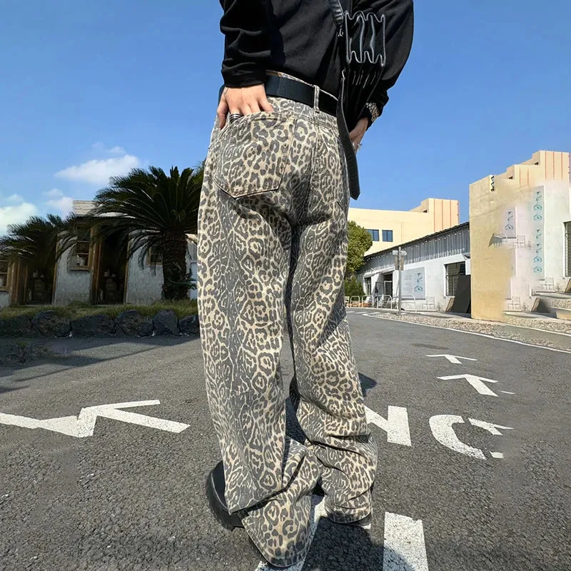 Trendy Leopard Printed Straight Jeans