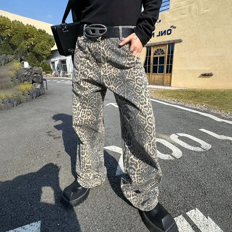 Trendy Leopard Printed Straight Jeans