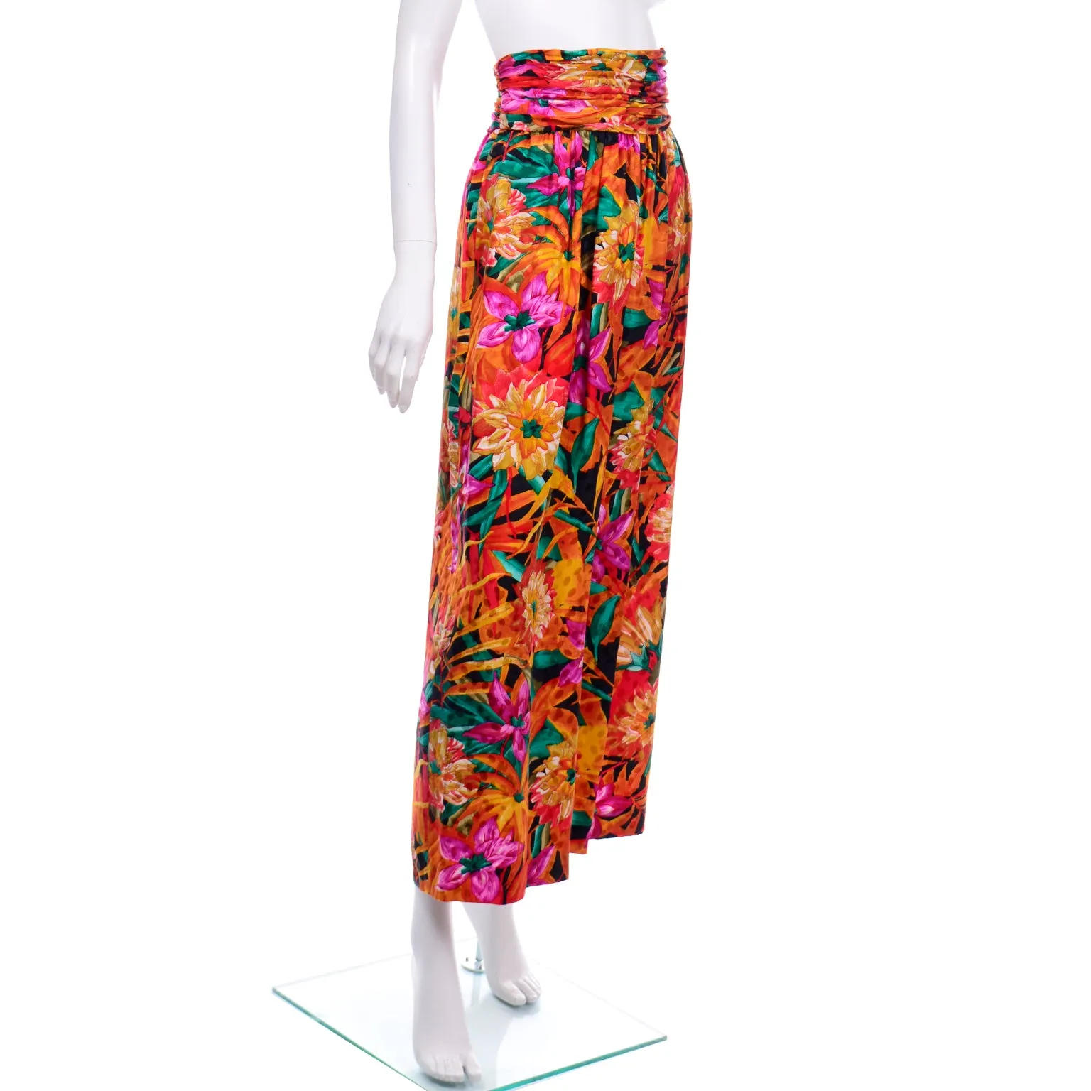 Vintage Bob Mackie Floral Silk High Waisted Wide Leg Pants