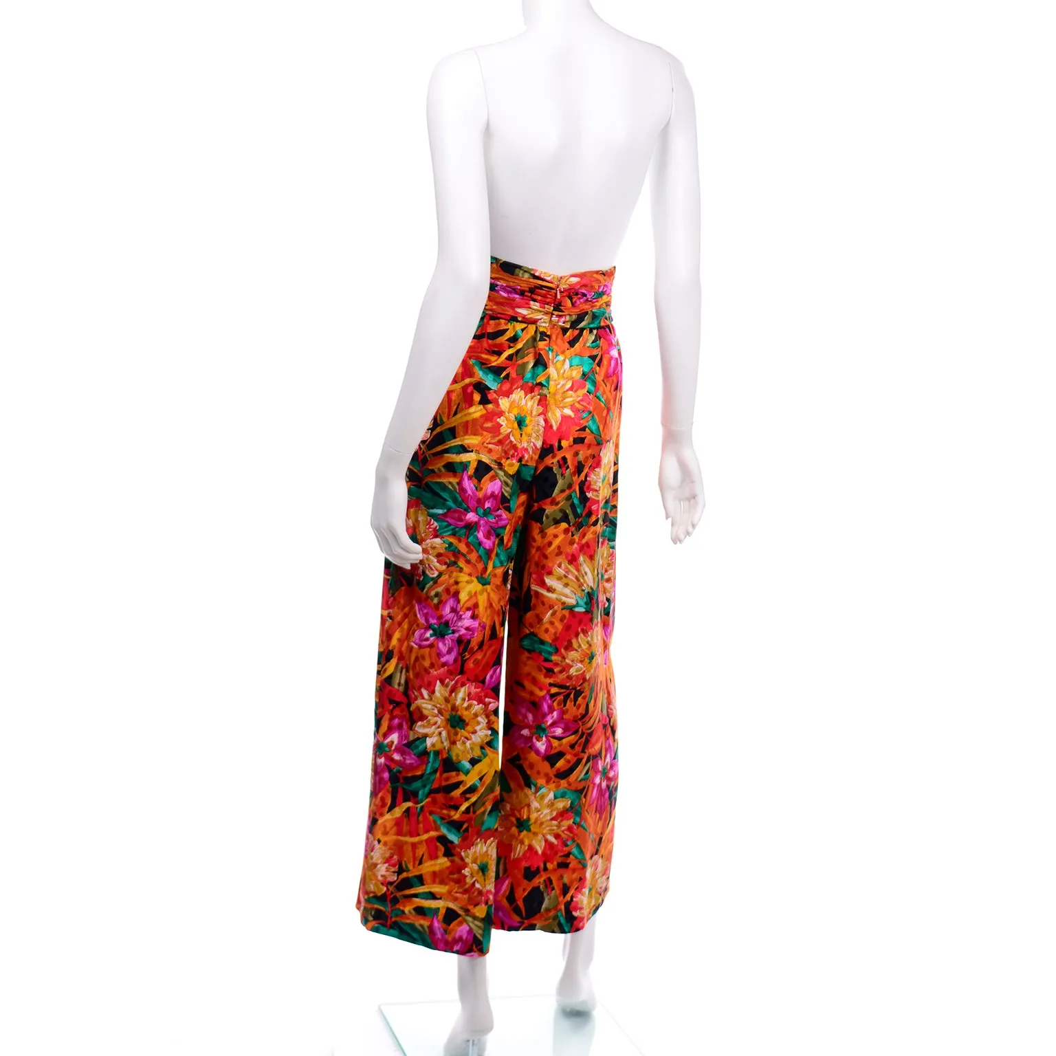 Vintage Bob Mackie Floral Silk High Waisted Wide Leg Pants