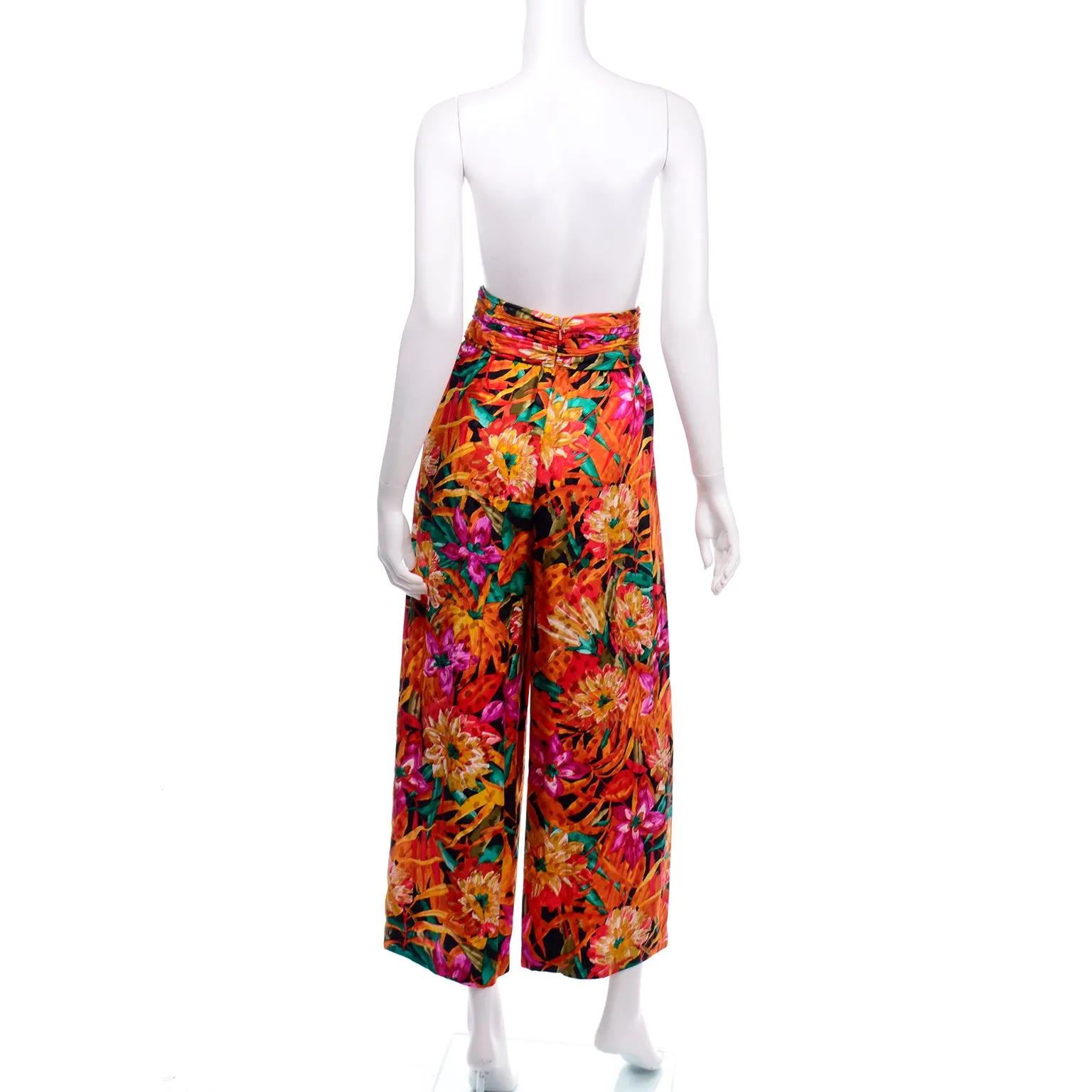 Vintage Bob Mackie Floral Silk High Waisted Wide Leg Pants