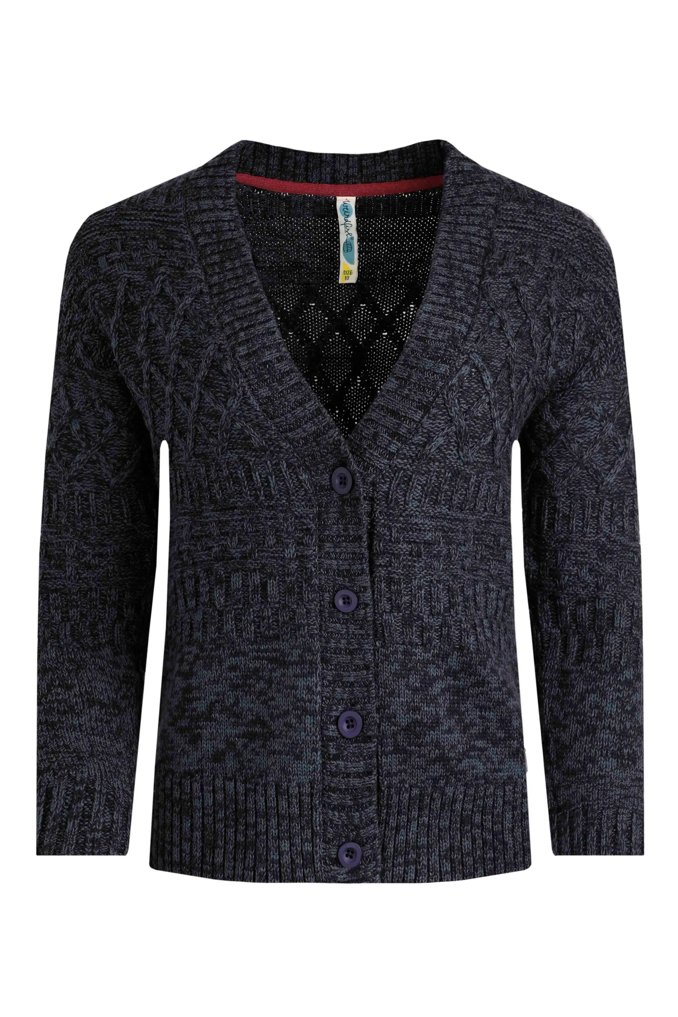 Weird Fish 14 Navy Amiens Eco Mixed Stitch Cardigan