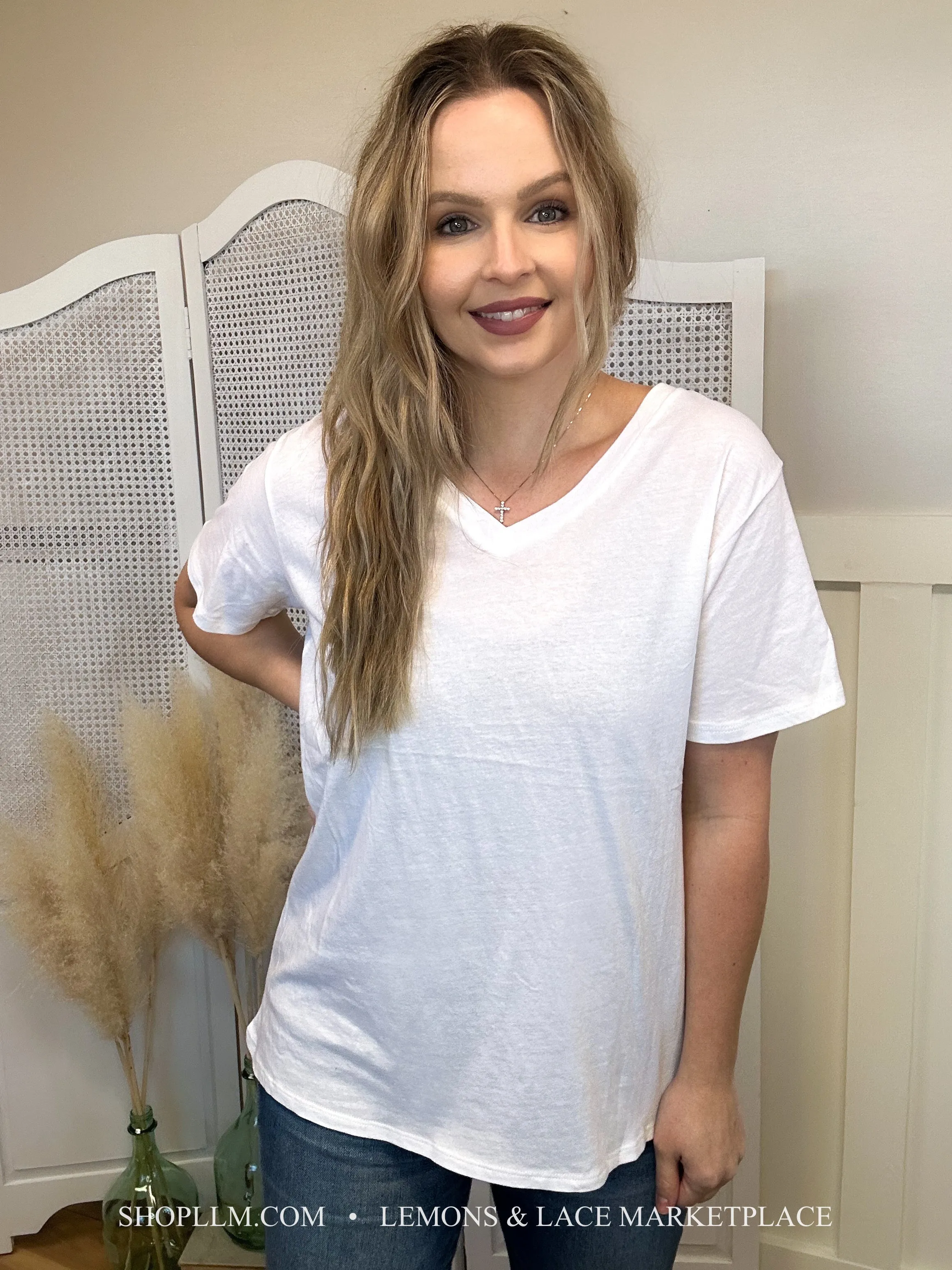 White Better Than Basic Boyfriend Tee V-Neck