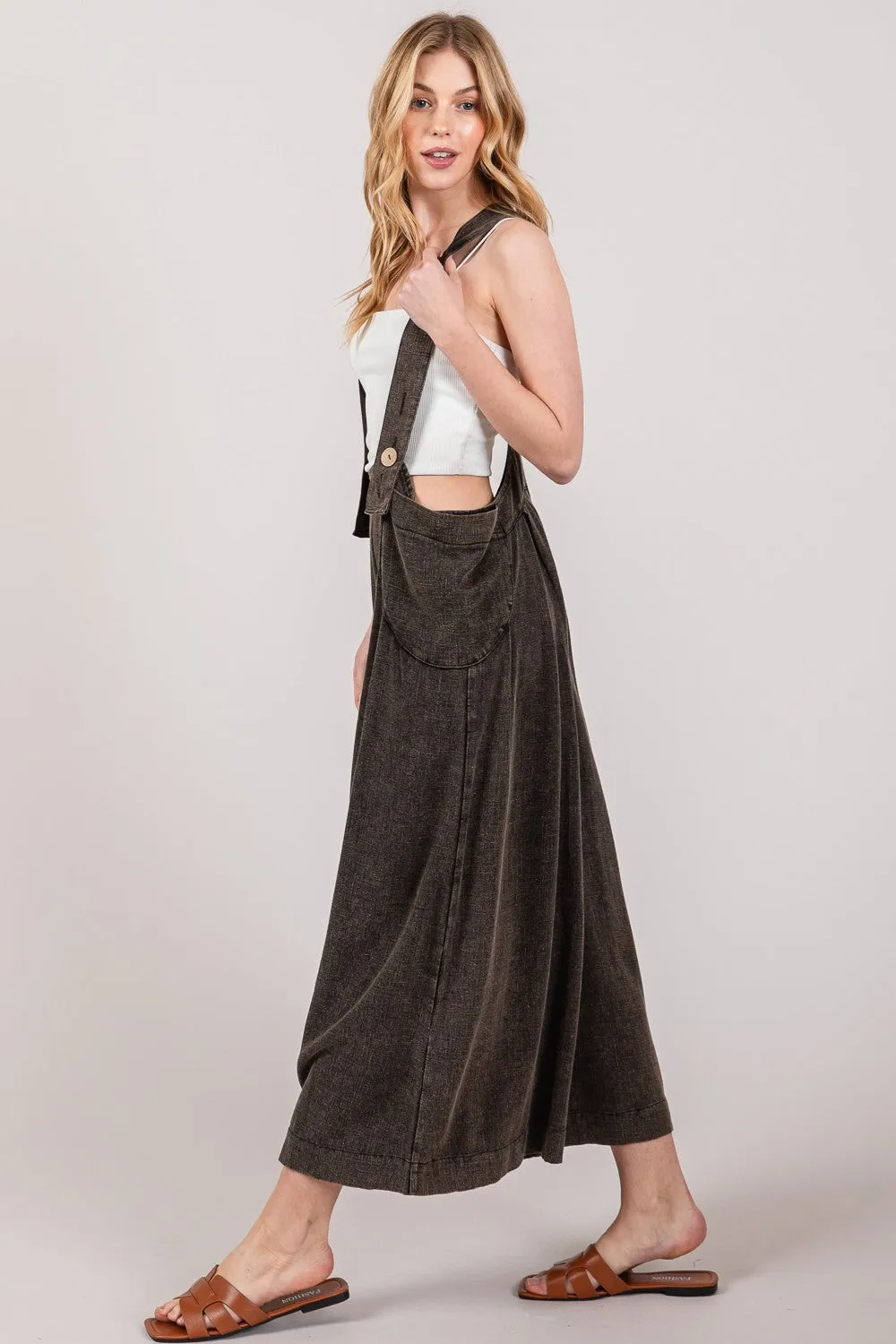 Wide Strap Wide Leg Overalls