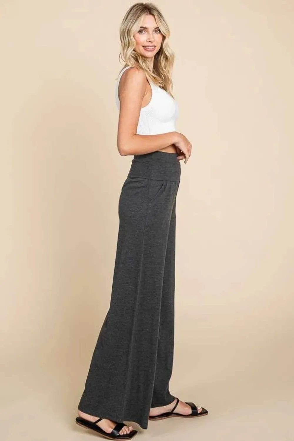 Wide Waistband High Waist Wide Leg Pants