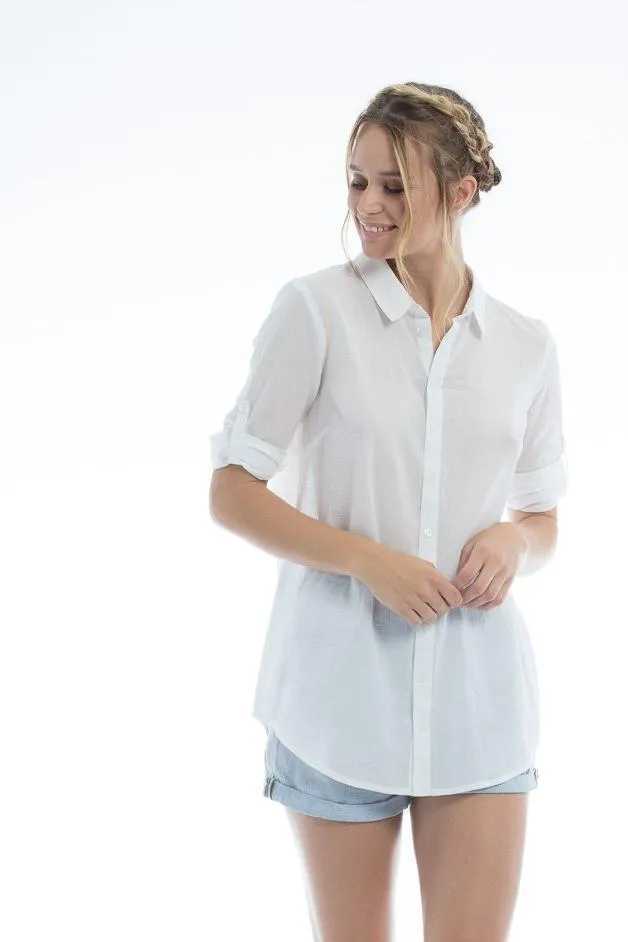 Woman White Casual Fashion Cotton Shirt | White Button-up Shirt | MARGOT Top - White