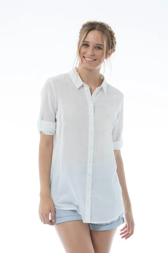 Woman White Casual Fashion Cotton Shirt | White Button-up Shirt | MARGOT Top - White