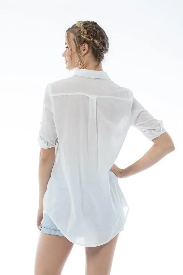 Woman White Casual Fashion Cotton Shirt | White Button-up Shirt | MARGOT Top - White