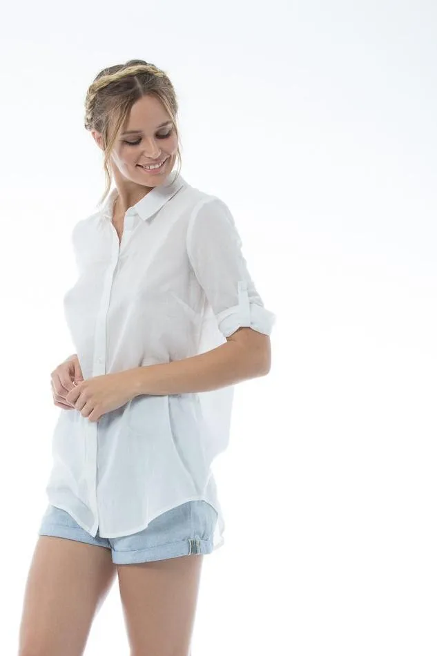 Woman White Casual Fashion Cotton Shirt | White Button-up Shirt | MARGOT Top - White