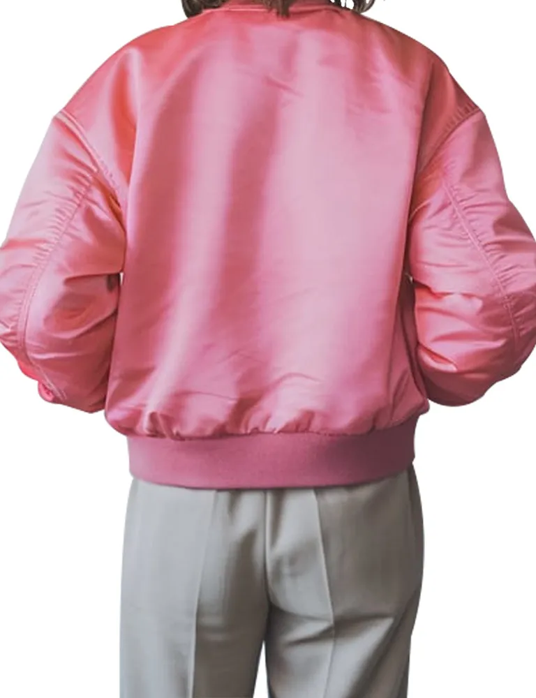 Women Vibrant Pink Satin Bomber Jacket