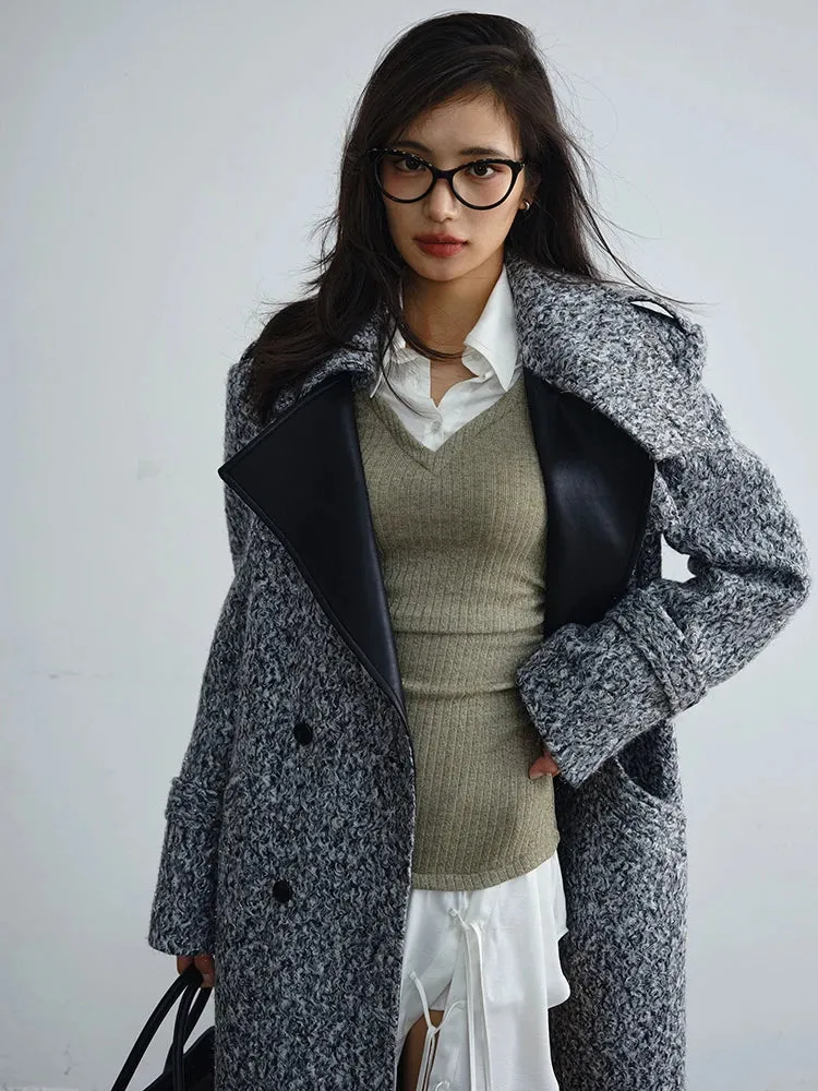 Women's Elegant Gray Woolen Trench Coat