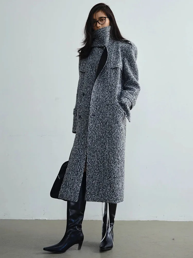 Women's Elegant Gray Woolen Trench Coat