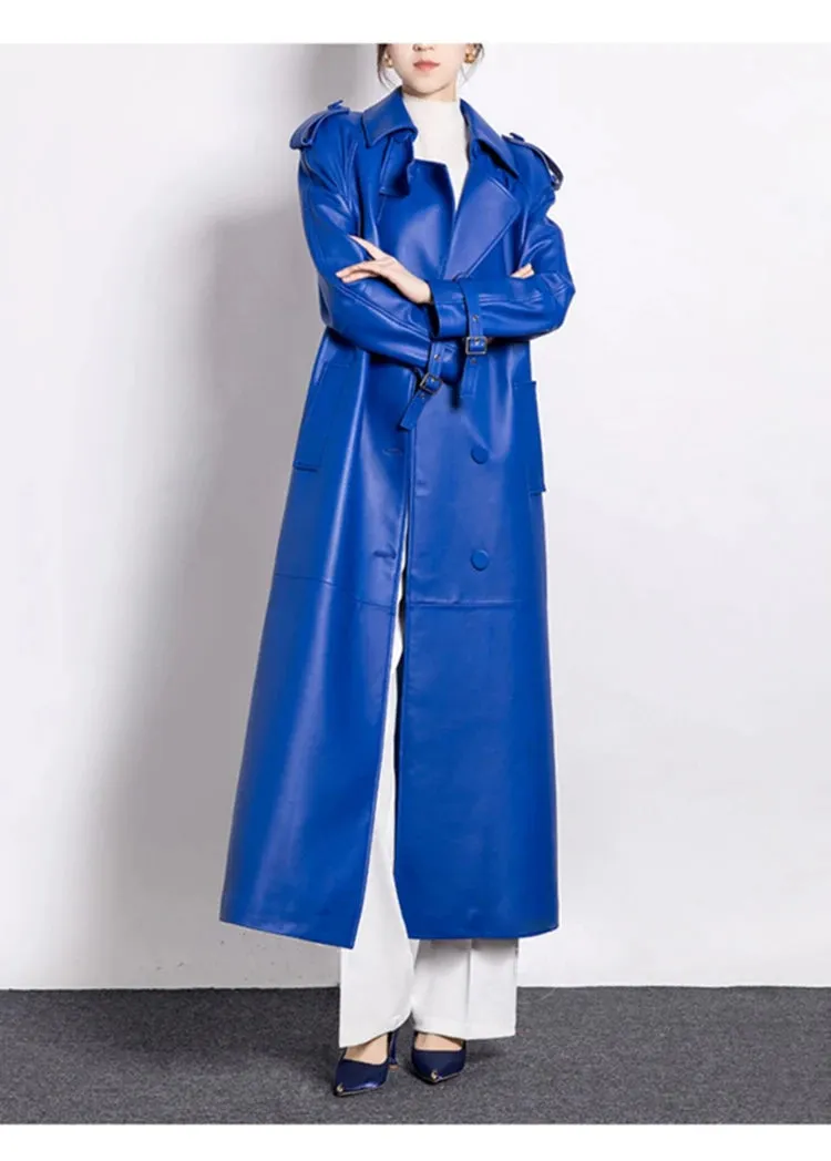 Women's Luxe Vegan Faux Leather Trench Coat