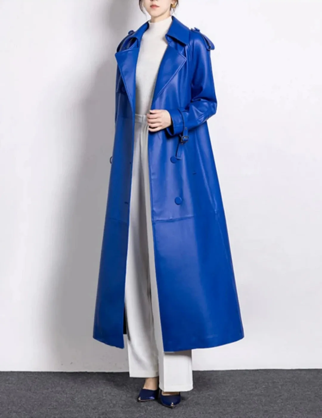 Women's Luxe Vegan Faux Leather Trench Coat