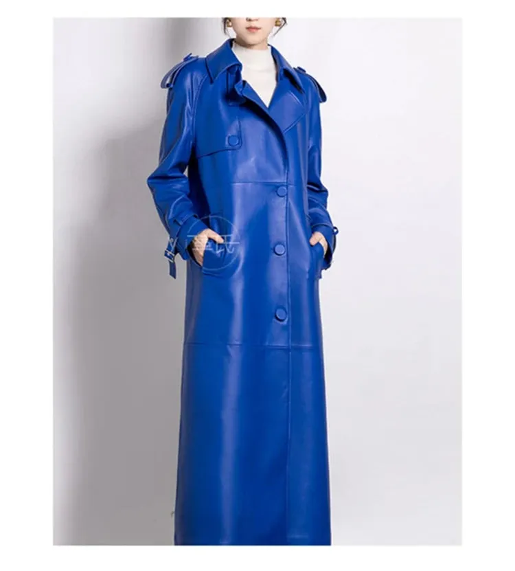 Women's Luxe Vegan Faux Leather Trench Coat