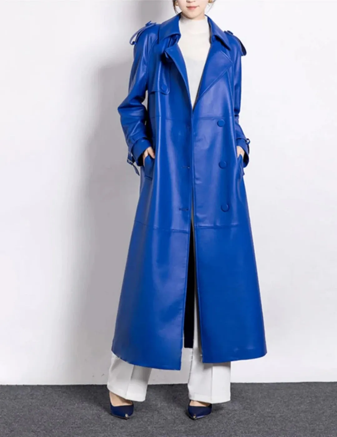 Women's Luxe Vegan Faux Leather Trench Coat