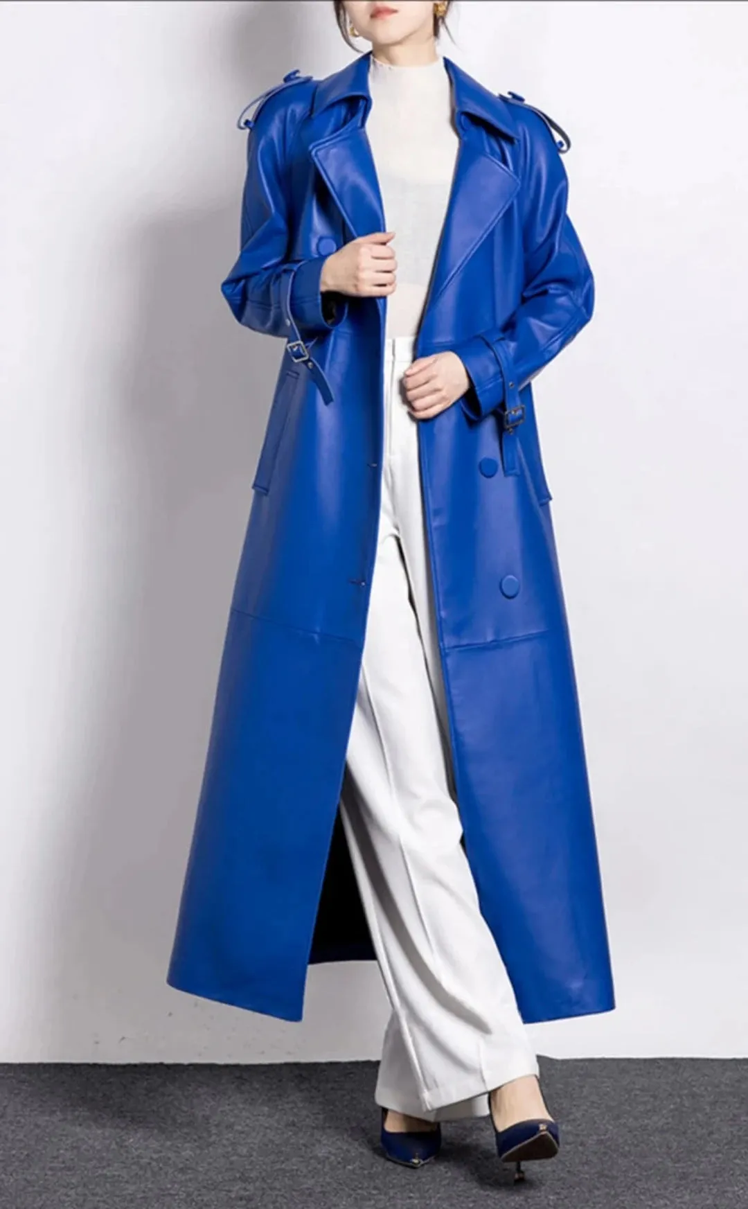 Women's Luxe Vegan Faux Leather Trench Coat