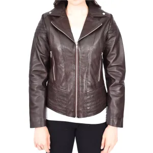 Womens Real Leather Biker Jackets Casual Fashion Outerwear Sonya Brown