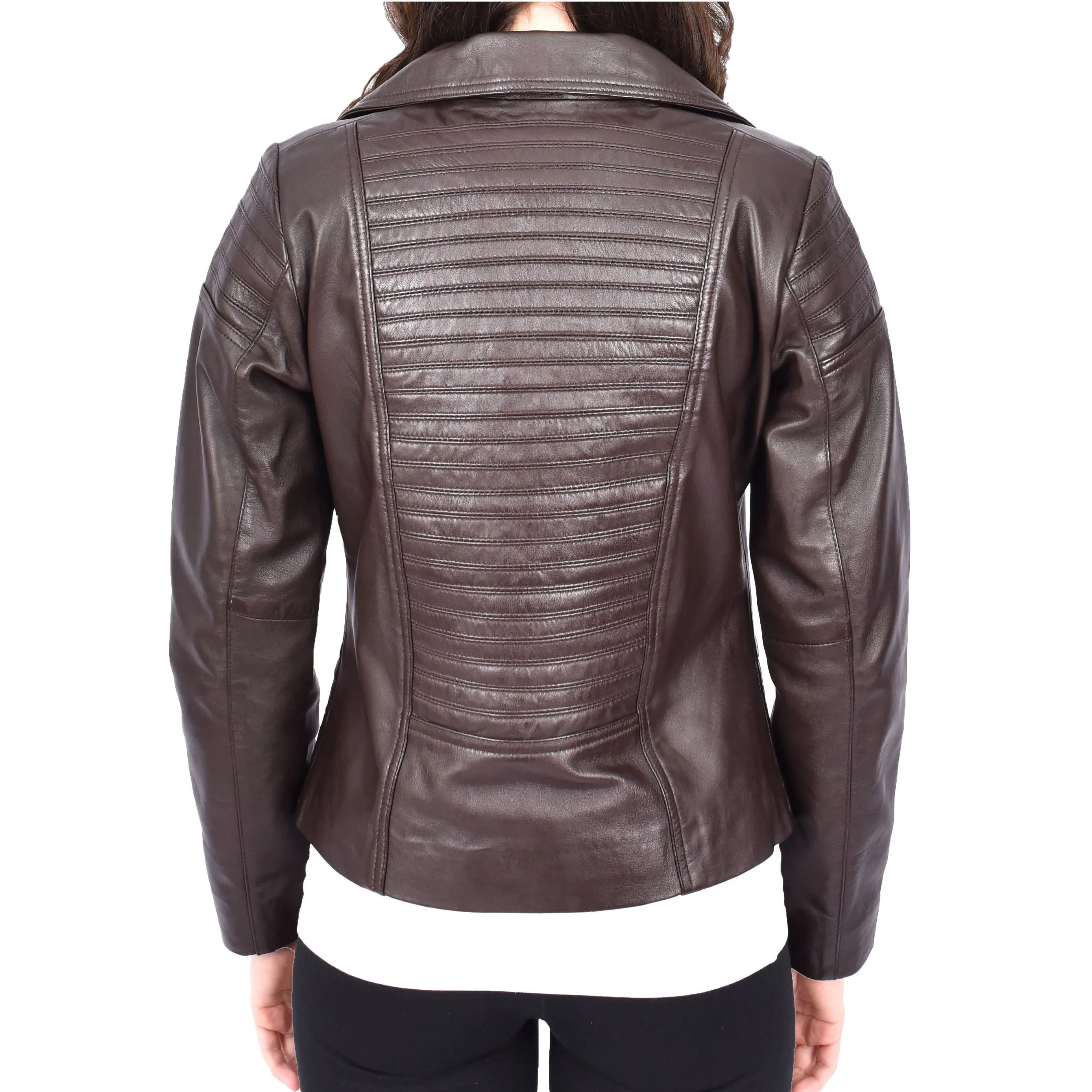 Womens Real Leather Biker Jackets Casual Fashion Outerwear Sonya Brown